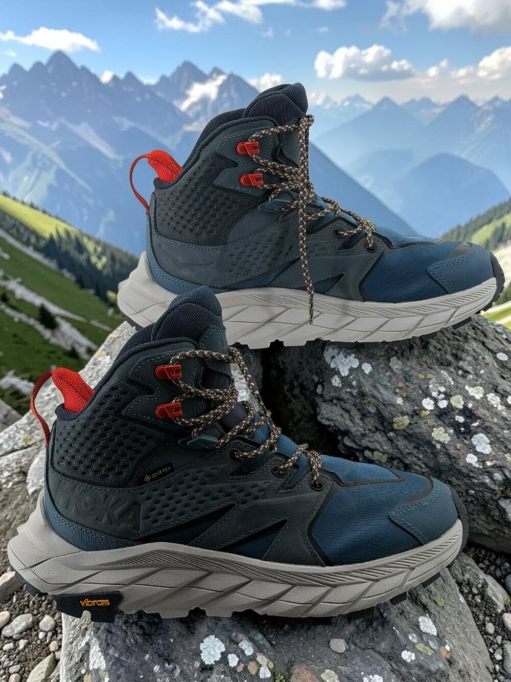 HOKA W Anacapa Mid GTX Navy Orange Hiking Boots 7B - Picture 7 of 8